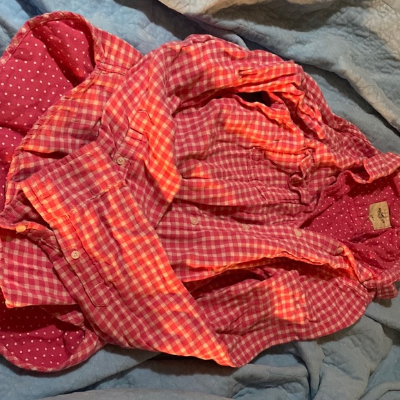 Long sleeve pink/white checked & dot button up - Picture 1 of 4